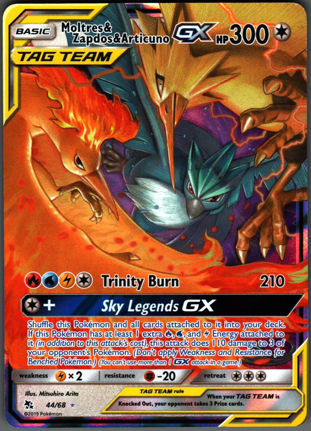 Moltres & Zapdos & Articuno GX 44/68 Holo GX Rare Hidden Fates Pokemon Near Mint
