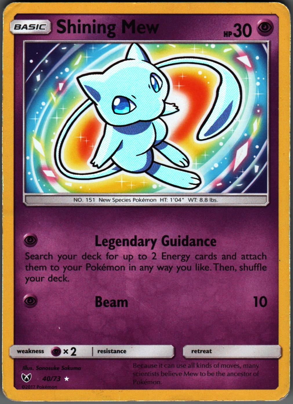 Shining Mew 40/73 Rare Shining Shining Legends Pokemon Holo Moderately Played