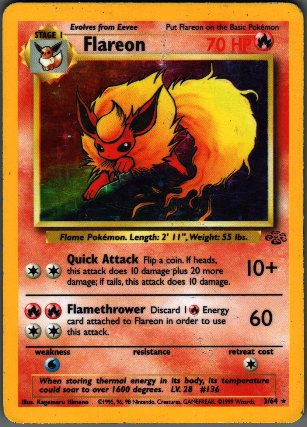 Flareon 3/64 Rare Jungle Pokemon Unlimited Holo Near Mint