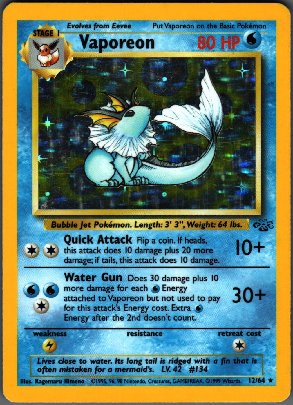 Vaporeon 12/64 Rare Jungle Pokemon Unlimited Holo Near Mint