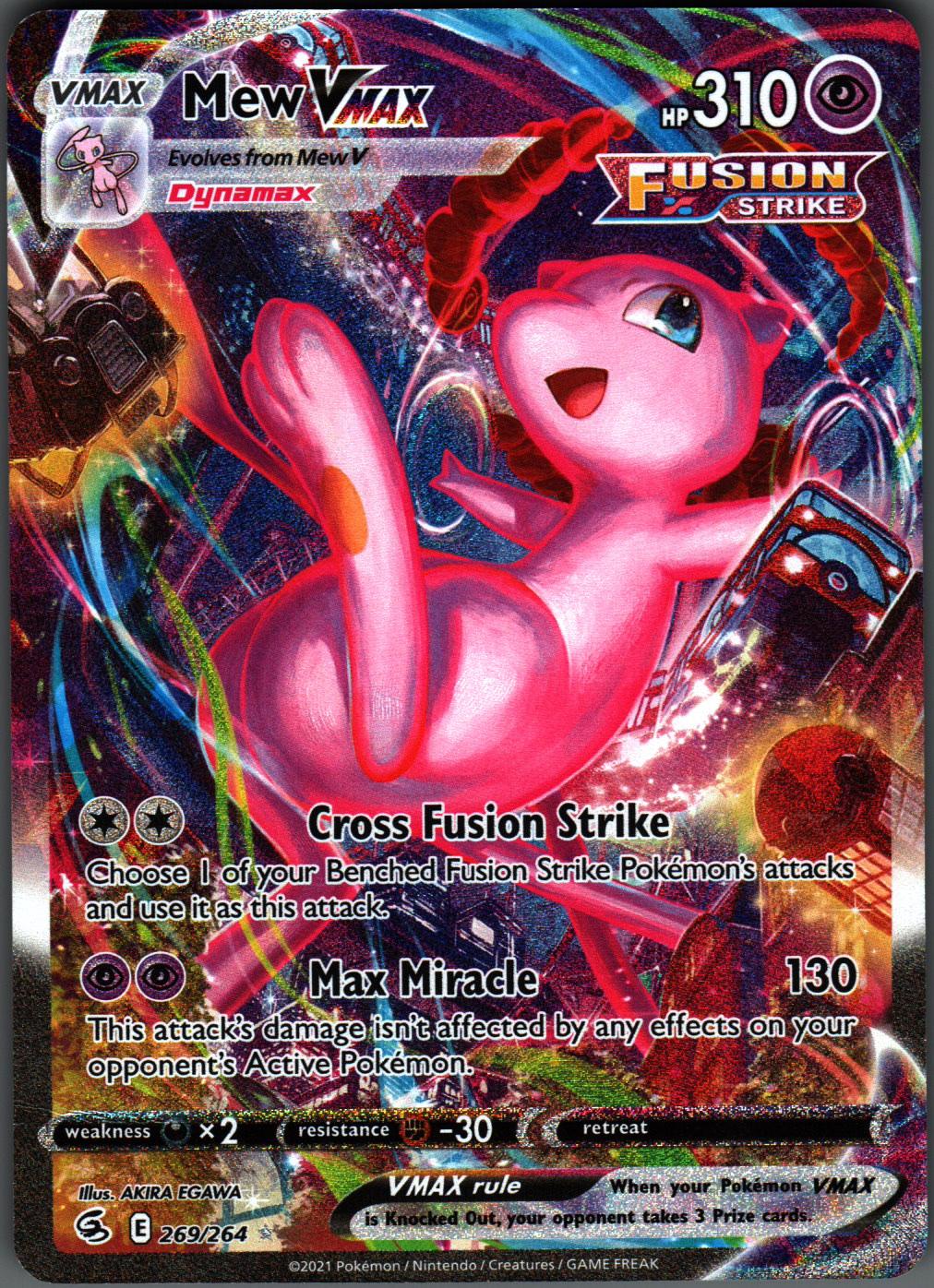 Mew VMAX 269/264 Alternate Art Fusion Strike Pokemon Holo Lightly Played