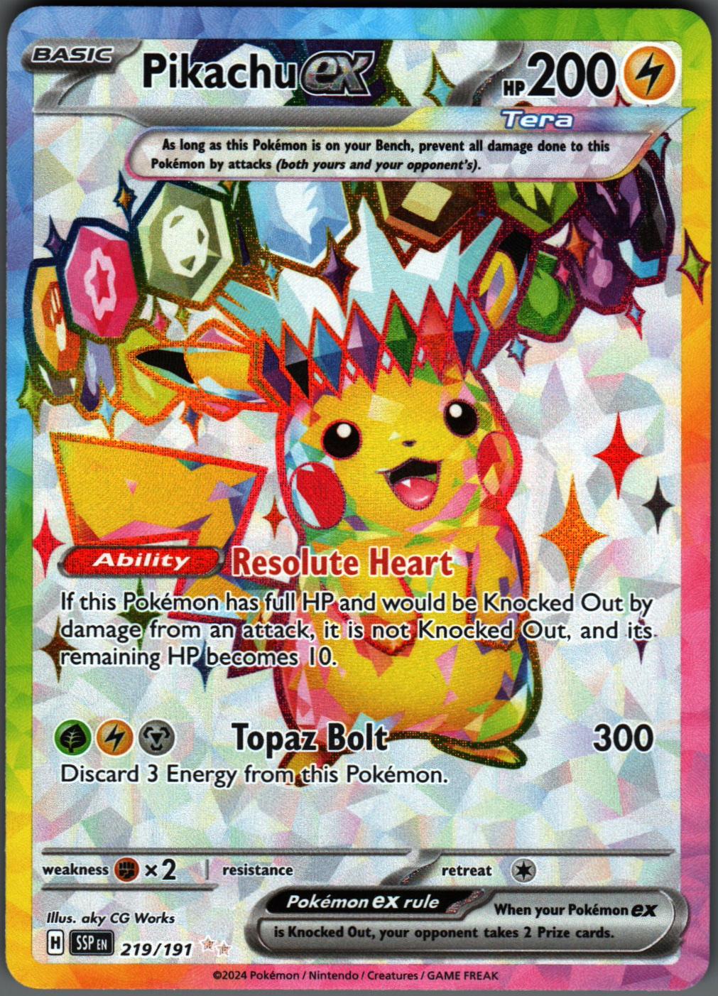 Pikachu ex 219/191 Ultra Rare Surging Sparks Pokemon Holo Near Mint