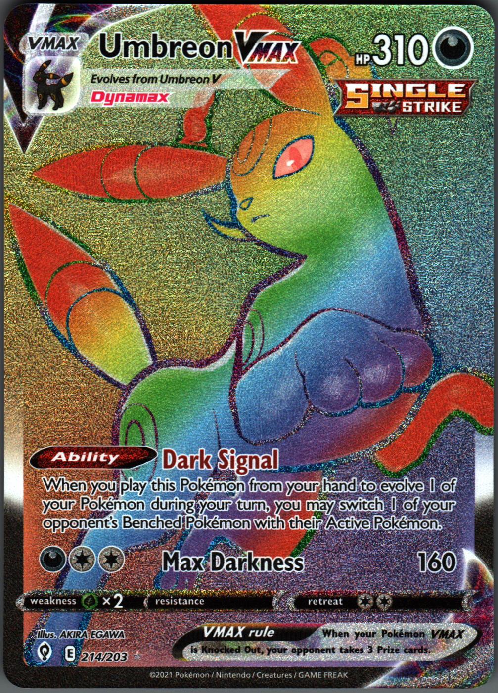 Umbreon VMAX 214/203 Rainbow Rare Evolving Skies Pokemon Holo Near Mint